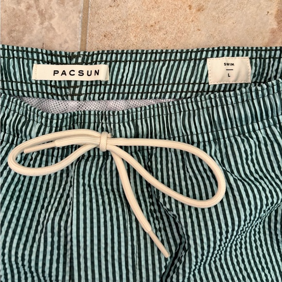 PACSUN Aqua Striped Seersucker Swim Trunks Shorts Men’s Large Mesh Short Lined - Picture 2 of 9